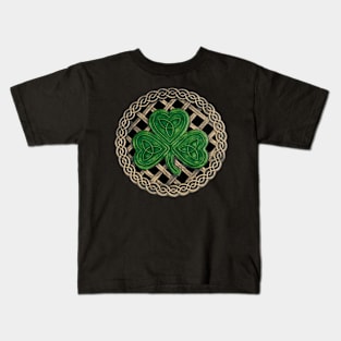 Celtic Knot Shamrock Black Background Kids T-Shirt